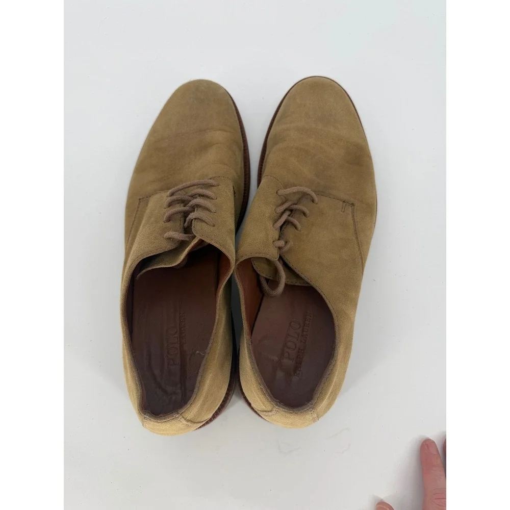 Polo Ralph Lauren Mens Tan Suede Derby Shoes Lace Up Dress Shoes Brown Size 11